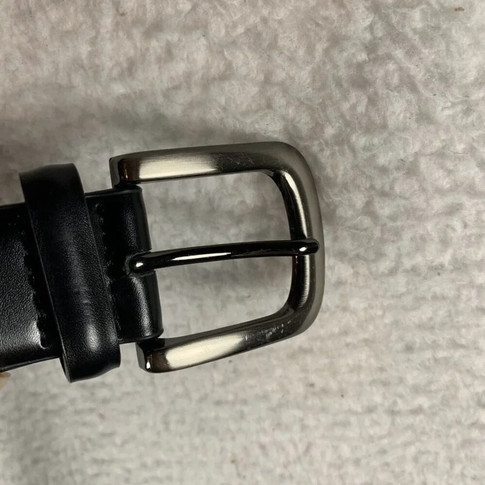Arello Valentino Dress Belt Men's 44 Black Leather Silver Buckle Adjustable 9606